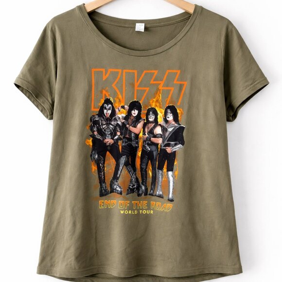 IDEAL BY THE NEXT LEVEL Tops - KISS Band T-Shirt Medium End of the Road Tour Graphic Olive Green Rock Tee
